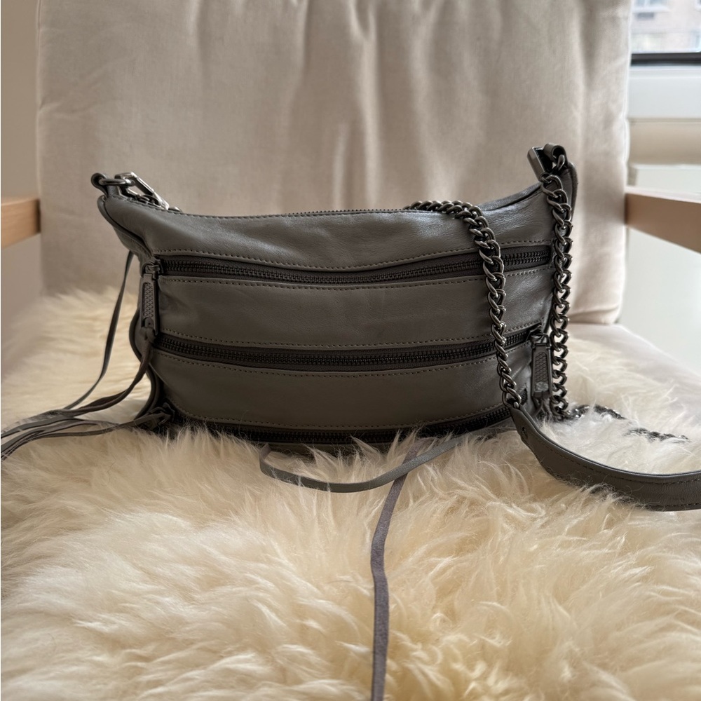 Gray Leather Chain Strap Bag